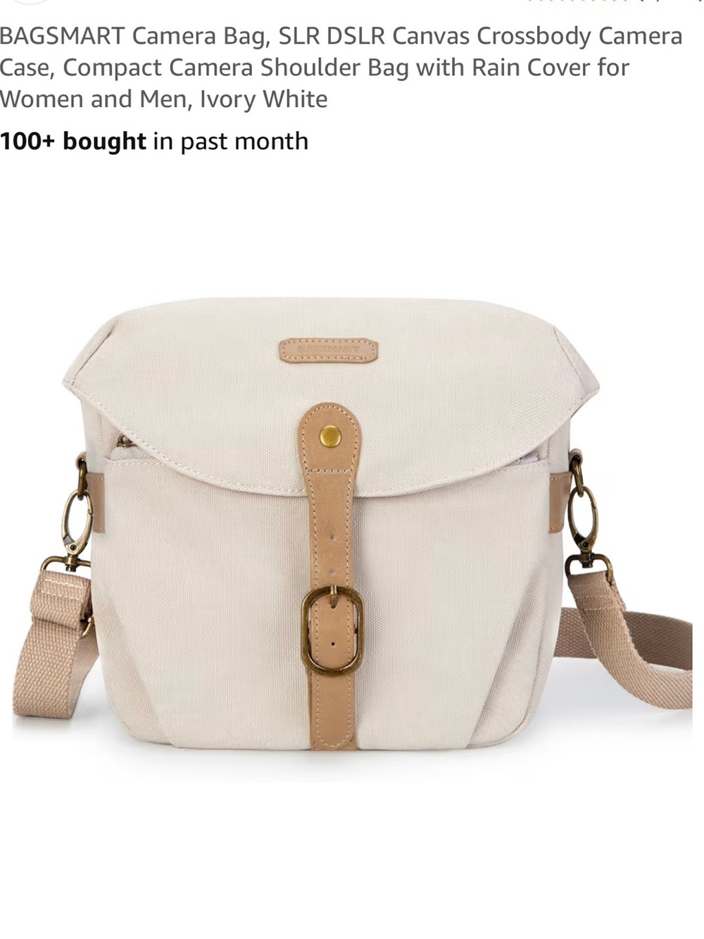 Canvas Crossbody Camera Bag in Ivory with Tan Trim